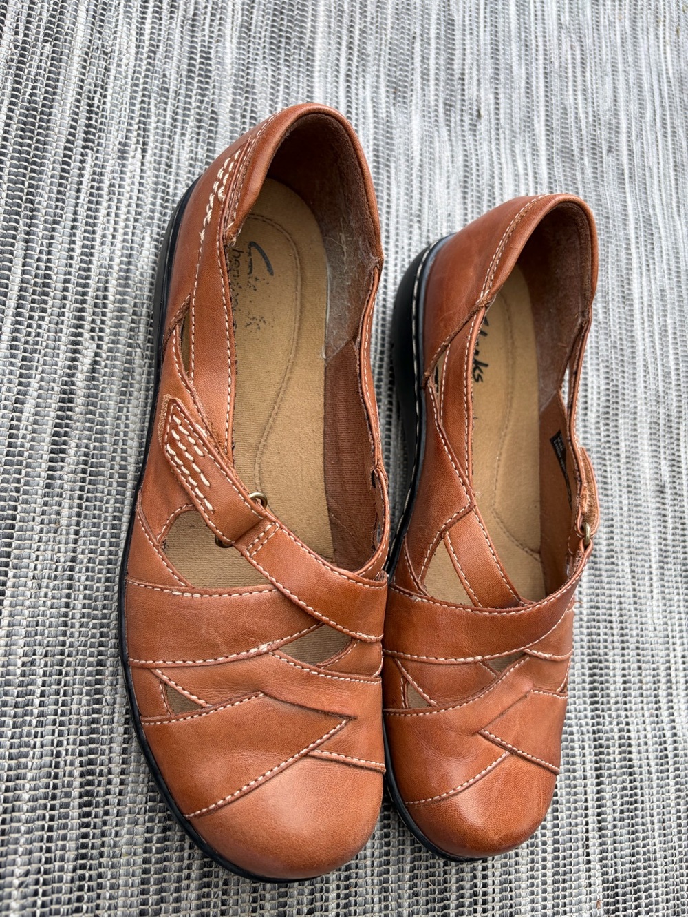 Clarks Bendables Brown Leather Flats Loafers 7 M Boho Mary Jane Comfort Shoe - Picture 3 of 10